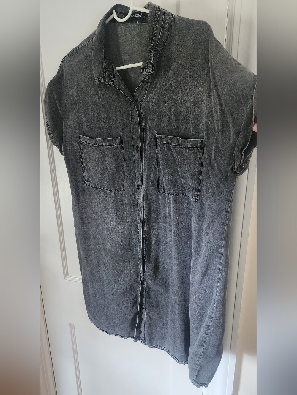 Washed Black Button-Up Denim Shirt Dress XL
